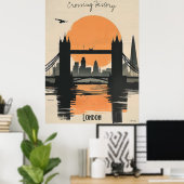 Londen Silhouet, Tower Bridge Zonsondergang Reflec Poster (Thuiskantoor)