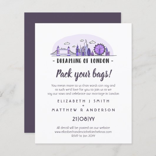 LONDEN Silhouet Trouw Uitnodigingen Handgetekend B (Voorkant / Achterkant)