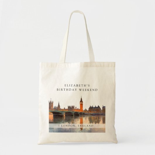 Londen Silhouet Waterverf Verjaardags Weekend Tote Bag (Voorkant)
