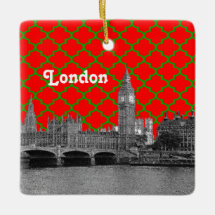 Londen Silhouette Gegraveerd, Groen Rood Groen Vie Keramisch Ornament