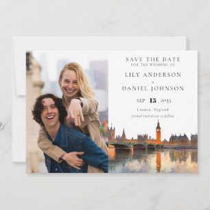 Londen Silhouette Waterverf Foto Bruiloft Save The Date