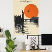 Londen Silhouetten - Tower Bridge Reflecties Poster (Thuiskantoor)