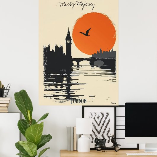 Londen Silhouetten - Tower Bridge Reflections Poster (Thuiskantoor)