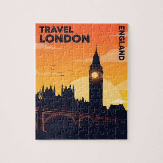Londen skyline bij zonsondergang met Big Ben Legpuzzel (Verticaal)