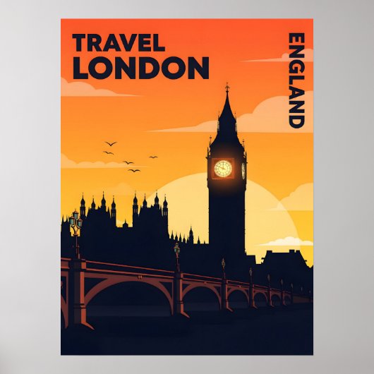 Londen skyline bij zonsondergang met Big Ben Poster (Voorkant)