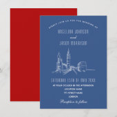 Londen Skyline Blue Red Wedding Invitation Kaart (Voorkant / Achterkant)
