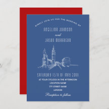 Londen Skyline Blue Red Wedding Invitation