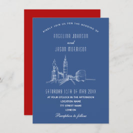 Londen Skyline Blue Red Wedding Invitation Kaart