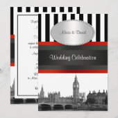 Londen Skyline BW BK Wat Strp Rood P Bruiloft Kaart (Voorkant / Achterkant)