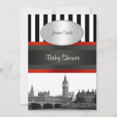 Londen Skyline BW BLK WHT STRP Rood Baby shower Kaart (Voorkant)