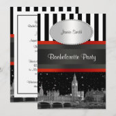 Londen Skyline BW Zwart Wht Stripe Rood Bacheloret Kaart (Voorkant / Achterkant)