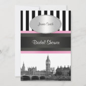 Londen Skyline BW Zwart Wht Strp Roze Bruidsschuur Kaart (Voorkant)