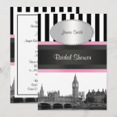 Londen Skyline BW Zwart Wht Strp Roze Bruidsschuur Kaart (Voorkant / Achterkant)