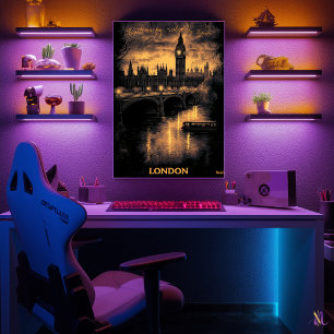 Londen Skyline - Charcoal Monochrome Art - Urban Poster