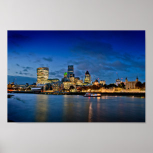 Londen Skyline CityScape bij nacht Poster