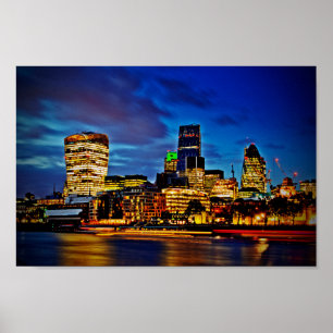 Londen Skyline CityScape bij nacht Poster