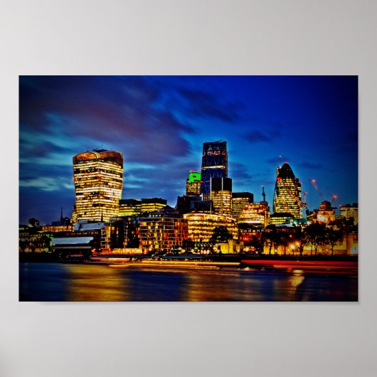 Londen Skyline CityScape bij nacht Poster (Voorkant)