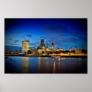 Londen Skyline CityScape bij nacht Poster