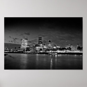 Londen Skyline CityScape bij nacht Poster