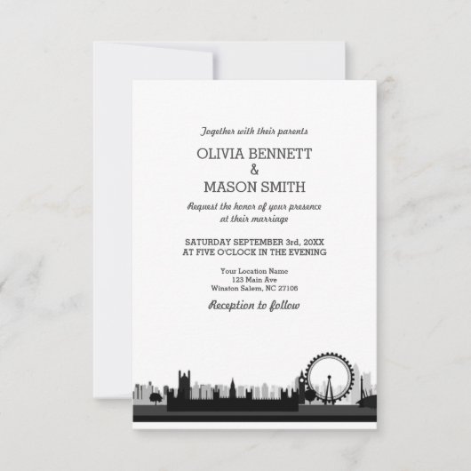 Londen Skyline CityScape bruiloft uitnodiging (Voorkant)