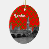 Londen Skyline Etch Groen Rood Quatrefoil BG Xmas Keramisch Ornament (Rechts)