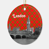 Londen Skyline Etch Groen Rood Quatrefoil BG Xmas Keramisch Ornament (Links)