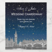 Londen Skyline geëtst sterrenblauw Gradient BG Wijn Etiket (Enkel label)