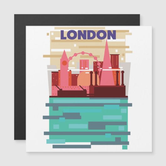 Londen skyline reisposter. magnetische uitnodiging (Voorkant / Achterkant)