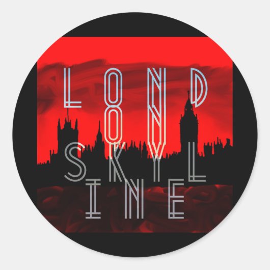 Londen skyline rood zwart ronde sticker (Voorkant)