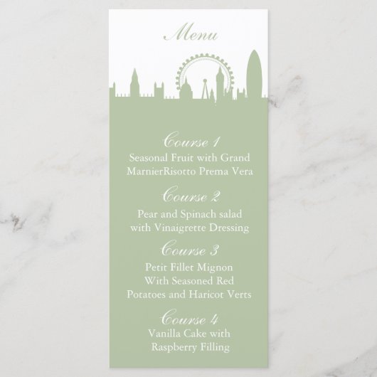 Londen Skyline Sage gepersonaliseerde menukaarten Menu (Voorkant)