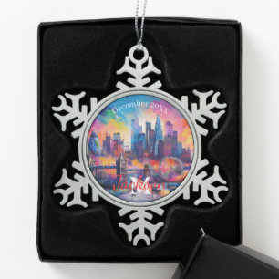 Londen Skyline Snowflake Pewter Kerstversiering Tin Sneeuwvlok Ornament