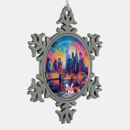 Londen Skyline Snowflake Pewter Kerstversiering Tin Sneeuwvlok Ornament (Links)