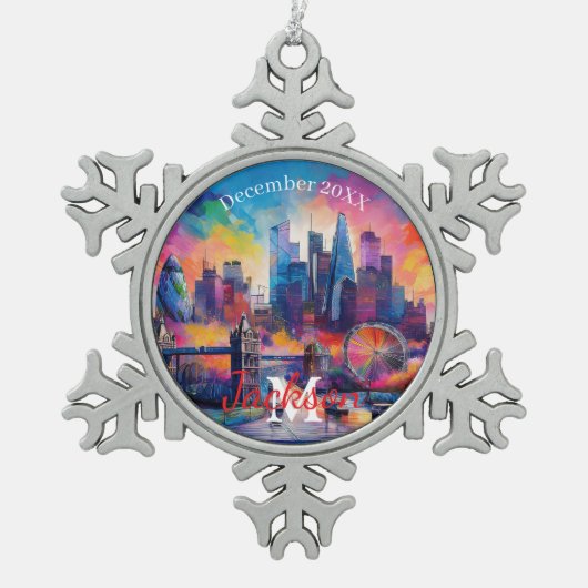 Londen Skyline Snowflake Pewter Kerstversiering Tin Sneeuwvlok Ornament (Voorkant)