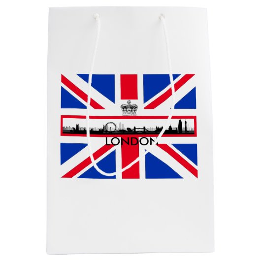 Londen Skyline Union Jack Flag Medium Gift Bag Medium Cadeauzakje (Voorkant)