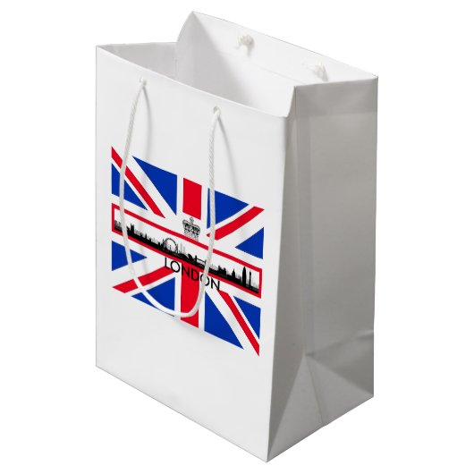 Londen Skyline Union Jack Flag Medium Gift Bag Medium Cadeauzakje (Voorkant Gekanteld)