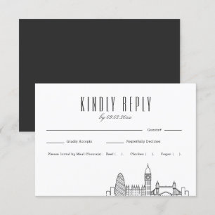 Londen Skyline Wedding RSVP met Maaltijdkeuze Kaartje