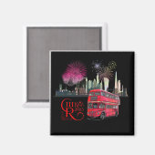 Londen skyscape Rode Bus Kroning 2023 Vuurwerk Magneet (Voorkant / Achterkant)