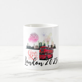 Londen skyscape Rode Bus Kroning 2025 Vuurwerk Koffiemok