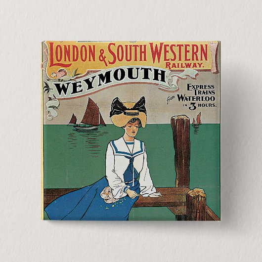 Londen & Southwestern ~ Weymouth Vierkante Button 5,1 Cm (Voorkant)