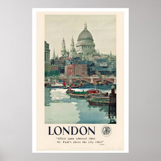 Londen, St Pauls Vintage Reisposter - Ingelijst Poster (Voorkant)