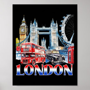 Londen Stad Souvenir Vintage Britse Vakantie Sfeer Poster