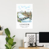 Londen stadsgezicht print waterverf Thames, rode b (Thuiskantoor)