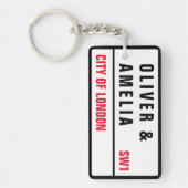 Londen Street Sign Custom Sleutelhanger voor Paar (Voorkant)