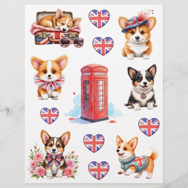 Londen Telefooncel en Corgi Scrapbook Papier (Voorkant)