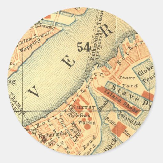 Londen Thames Vintage Kaart Ronde Sticker (Voorkant)