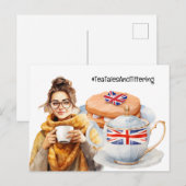 Londen thee tijd met vrouw die thee briefkaart (Voorkant / Achterkant)