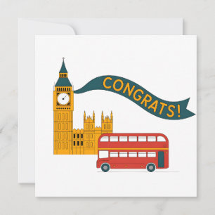 Londen-Thema "Gefeliciteerd!" Groet met Big Ben Feestdagenkaart