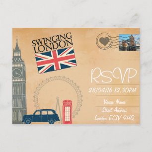 Londen Thematische Trouw-RSVP Uitnodiging met Foto Briefkaart