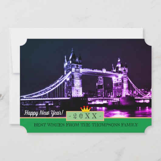 Londen, Tower Bridge en Happy New Year! Verfkaartj Feestdagenkaart (Voorkant)