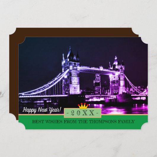 Londen, Tower Bridge en Happy New Year! Verfkaartj Feestdagenkaart (Voorkant / Achterkant)